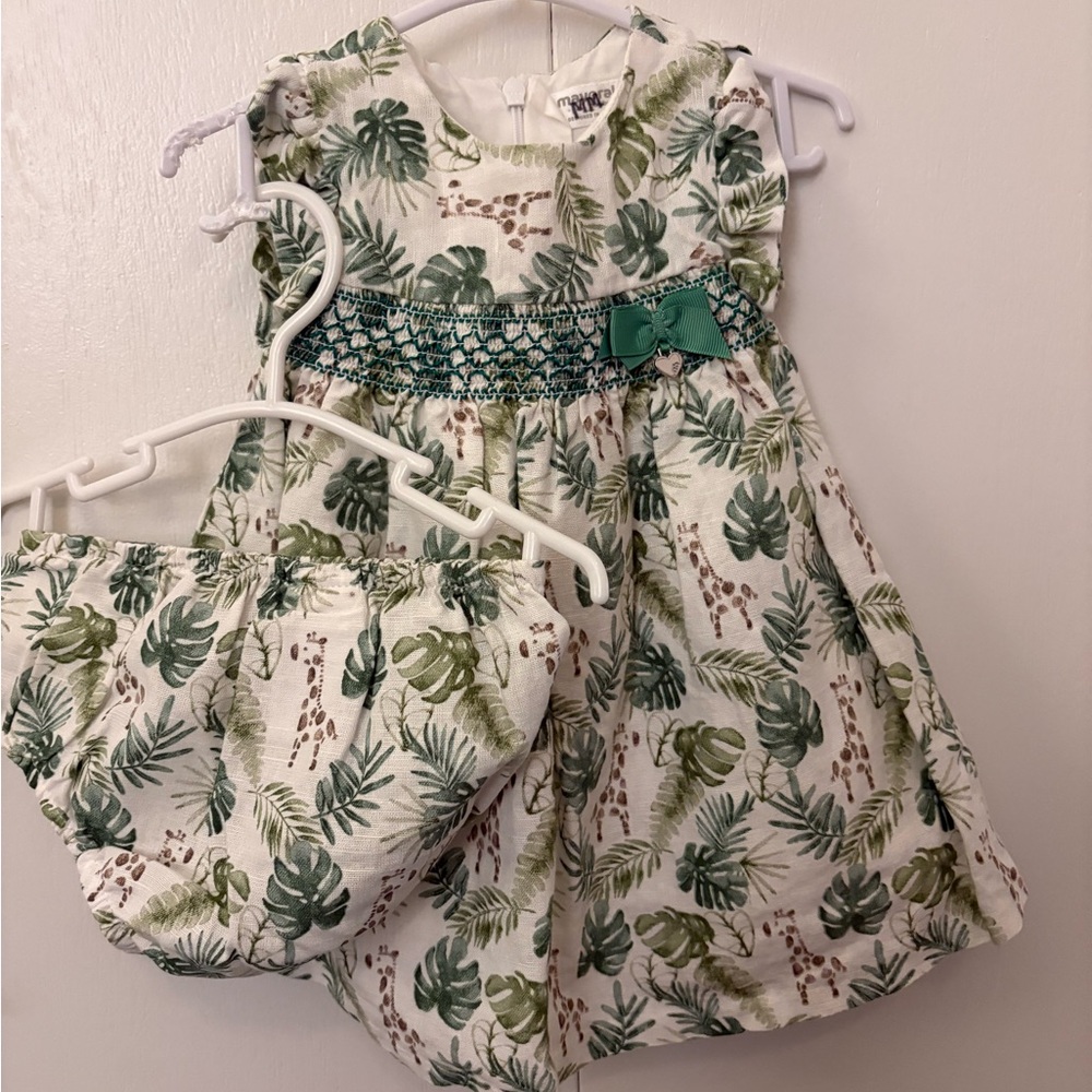 Mayoral Green Leaf Print Casual Kids Dress